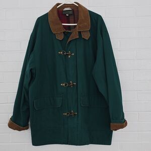J.McLaughlin  Green Field Jacket Toggle Corduroy Collar Plaid Lining L